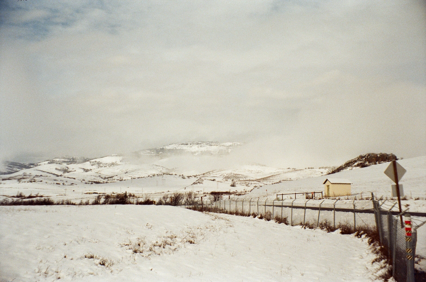 A photo of snowy mountains
