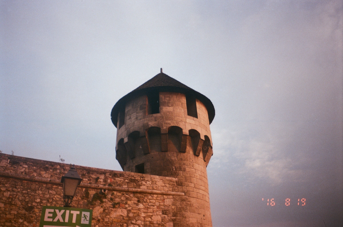 A photo of a lookout tower on a castle
