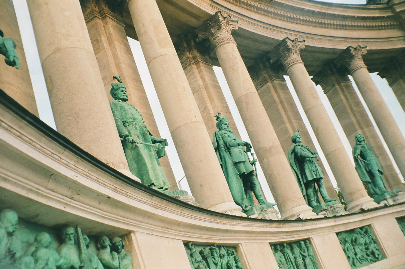 A photo of the statues at Heroes' Square in Budapest