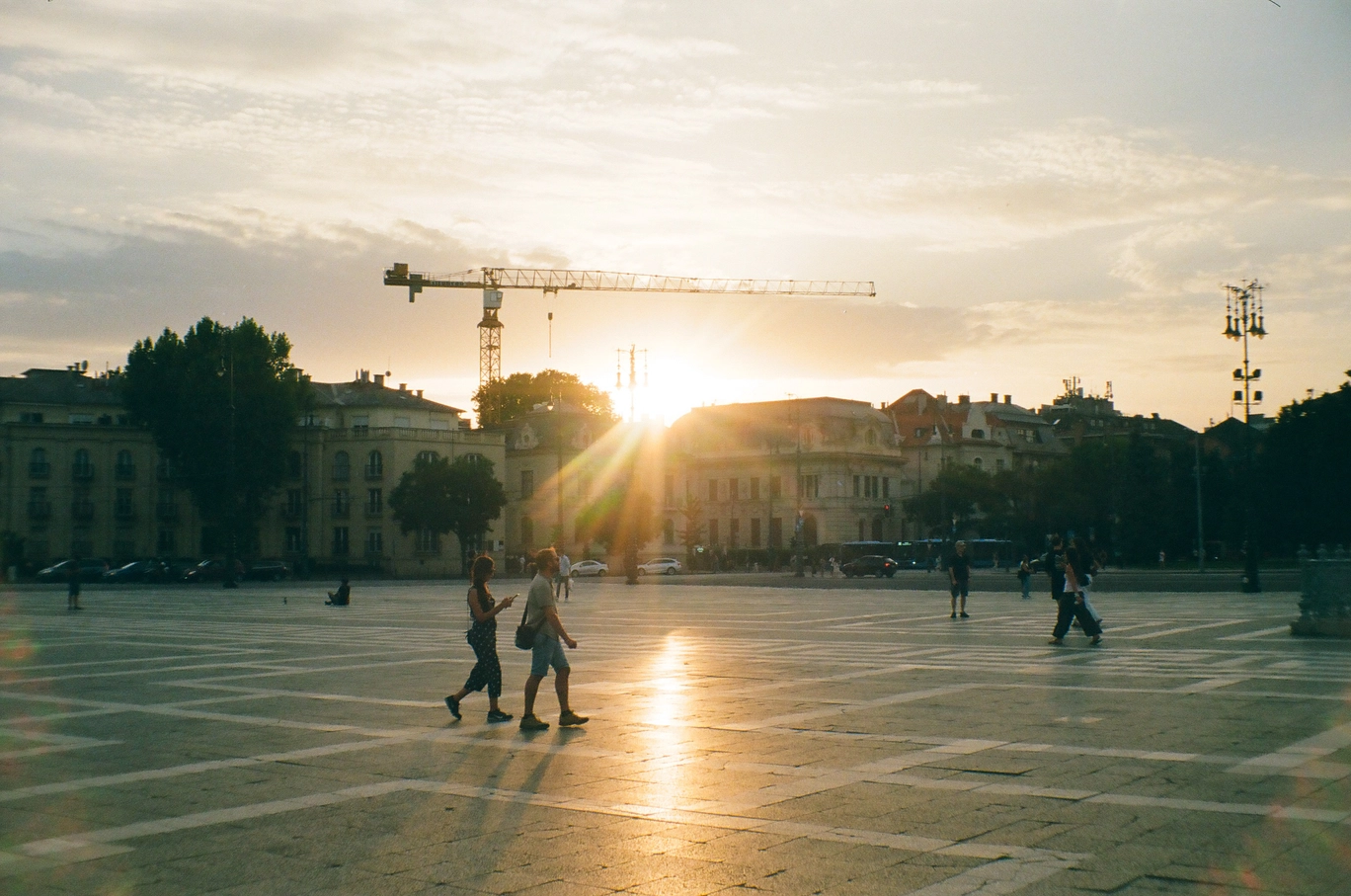A photo of the sunset at Heroes' Square in Budapest