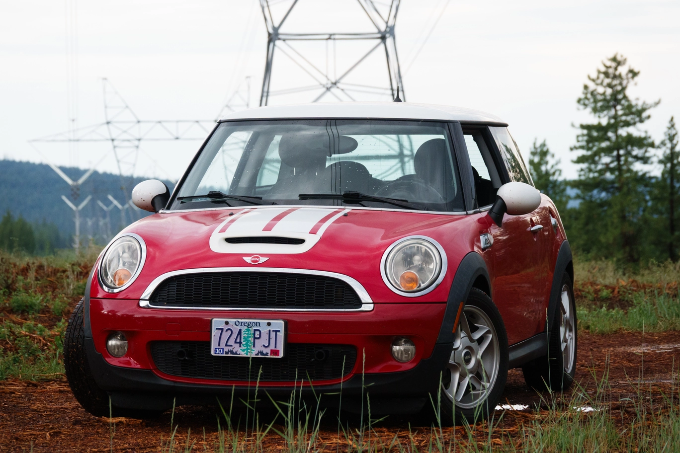 A photo of a red mini cooper