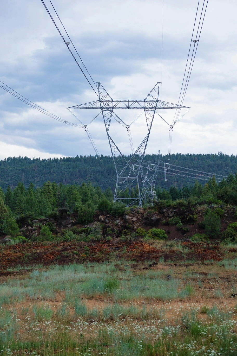 A photo of a power grid tower