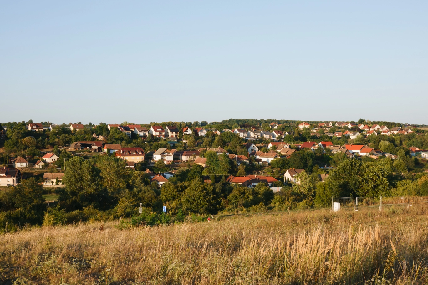 A photo of a hill with houses