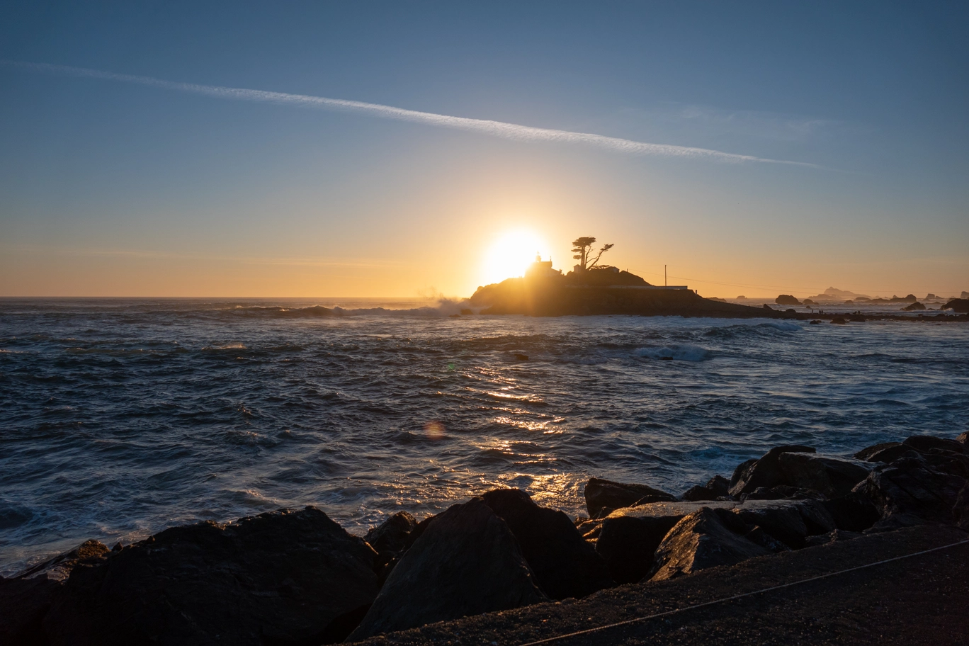 A photo of the sunset on the beach