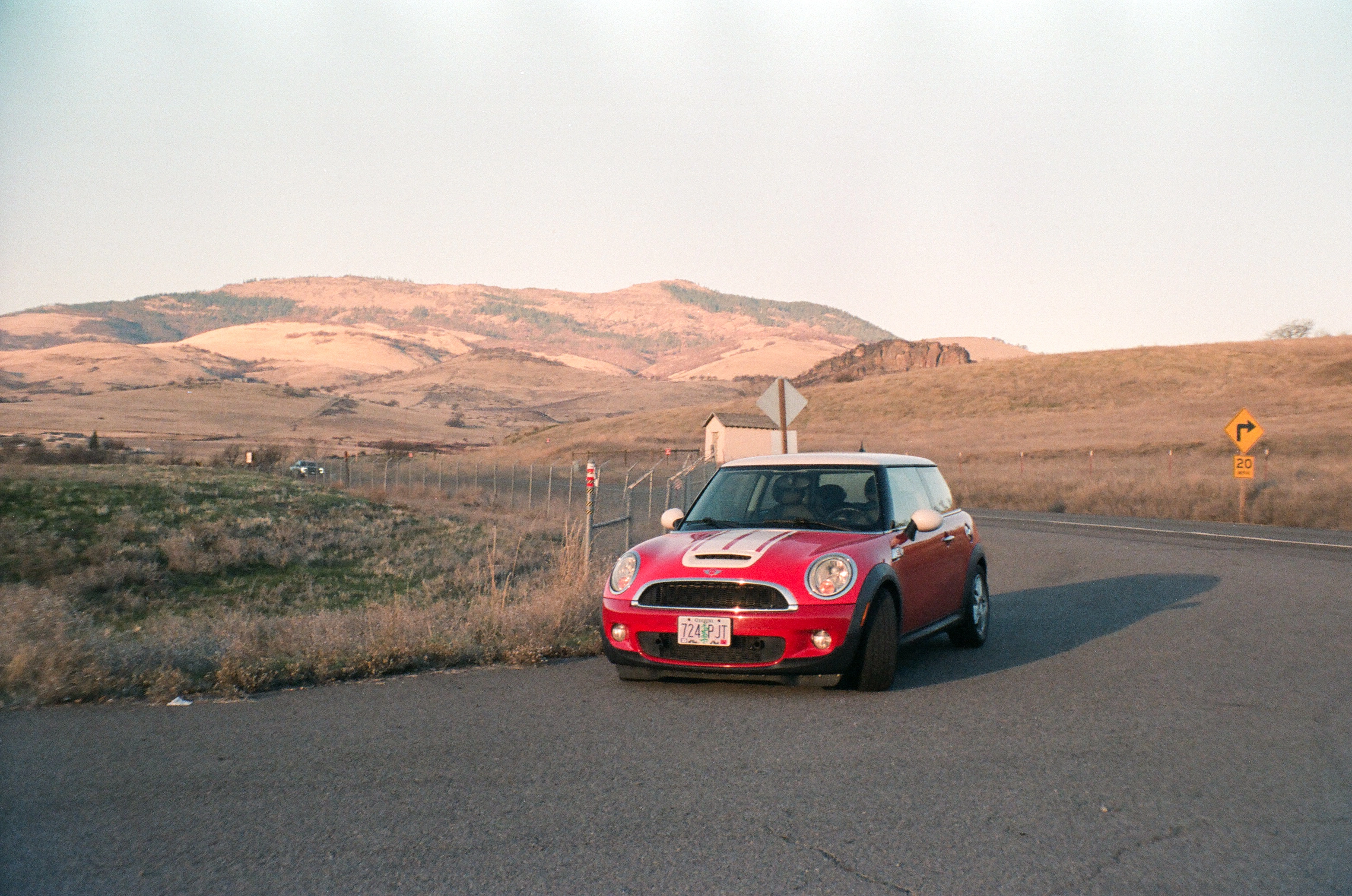 A photo of a red mini cooper