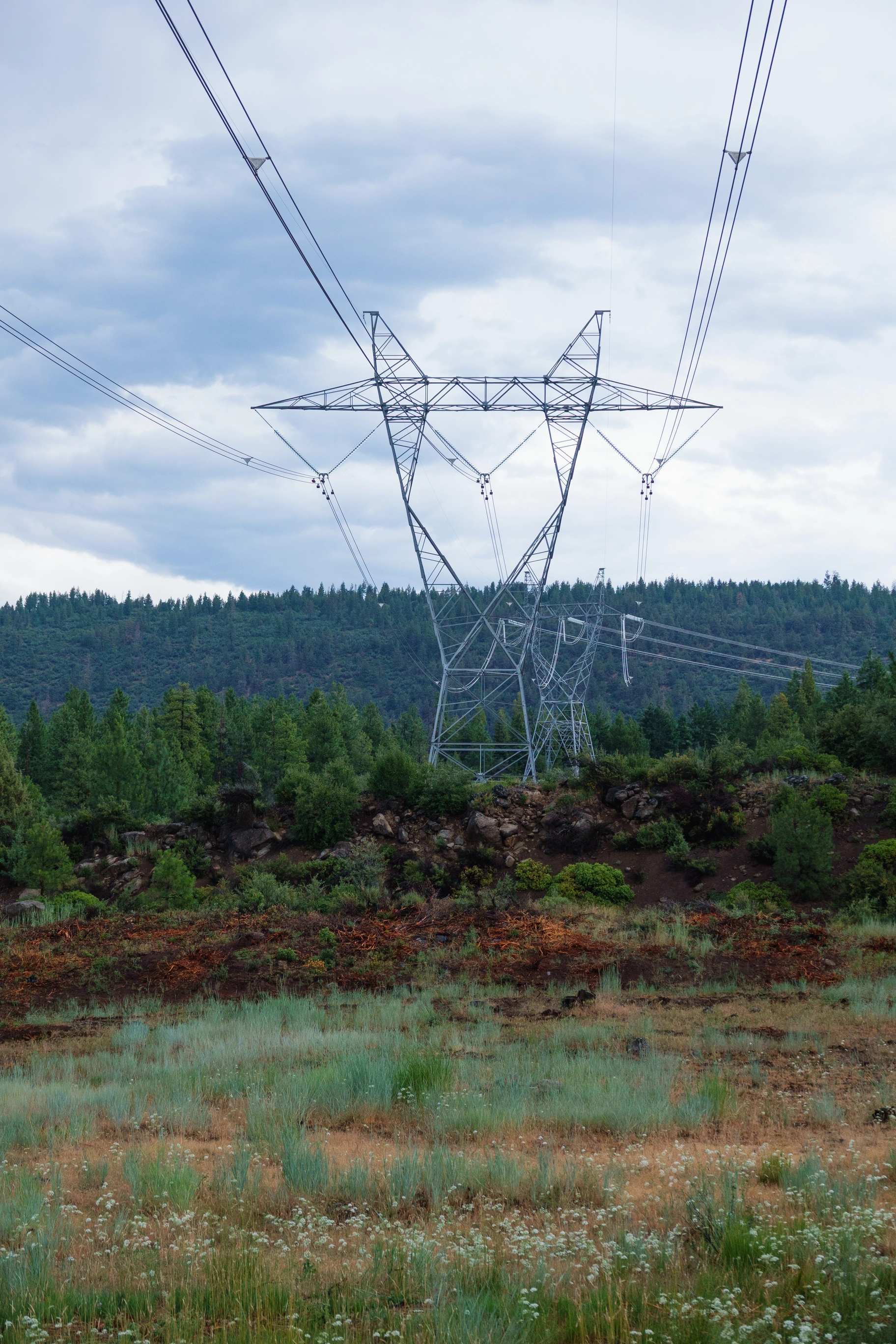 A photo of a power grid tower
