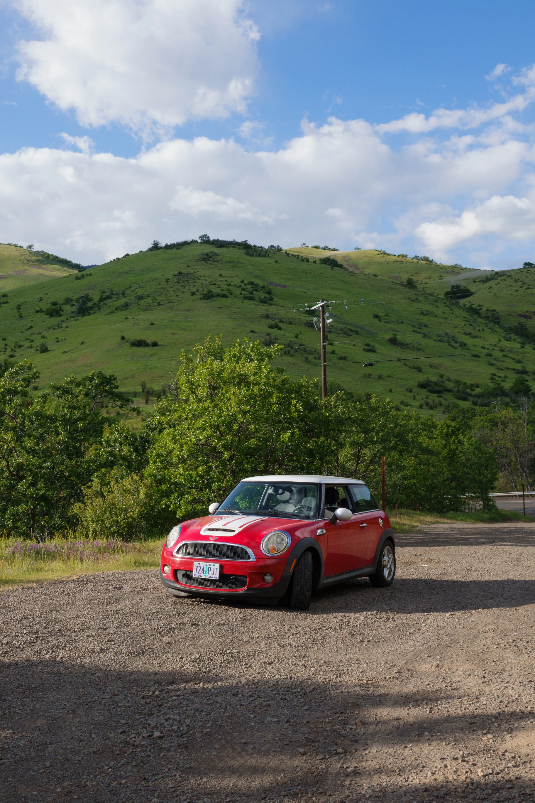 A photo of a red mini cooper