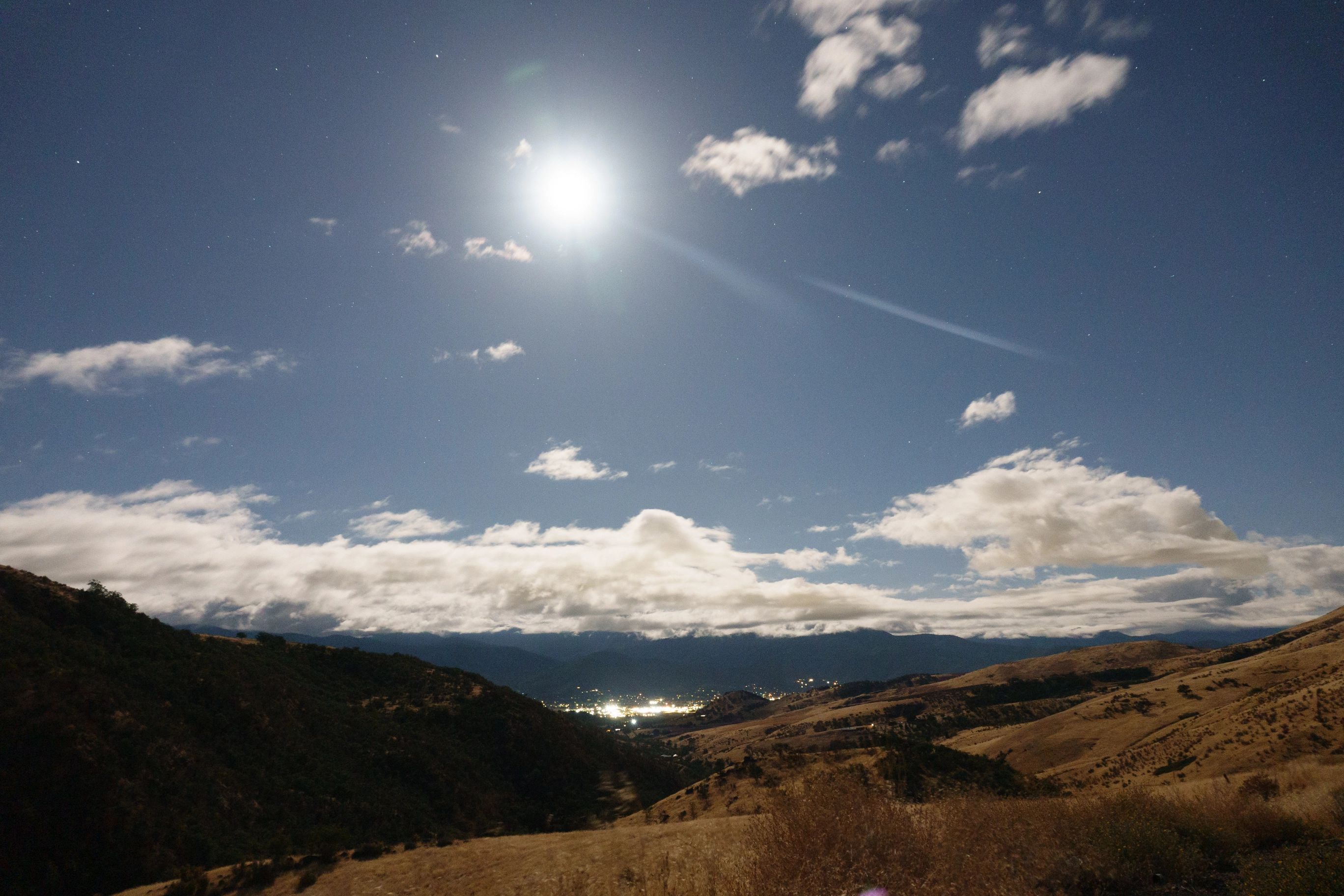 A purposefully overexposed photo of rogue valley during a full moon